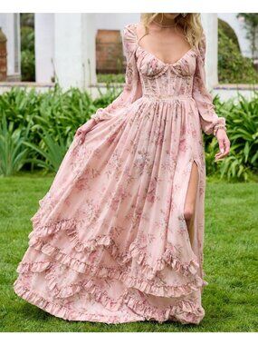 V Chapman The Carmella Dress Romantic Coset Floral Whimsy Cottagecore Womens 10